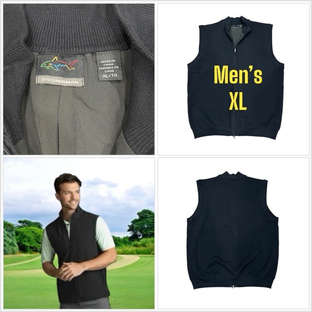 Men's Greg Norman XL Knit Sweater Vest Black Zipper Cotton Windbreaker Lining